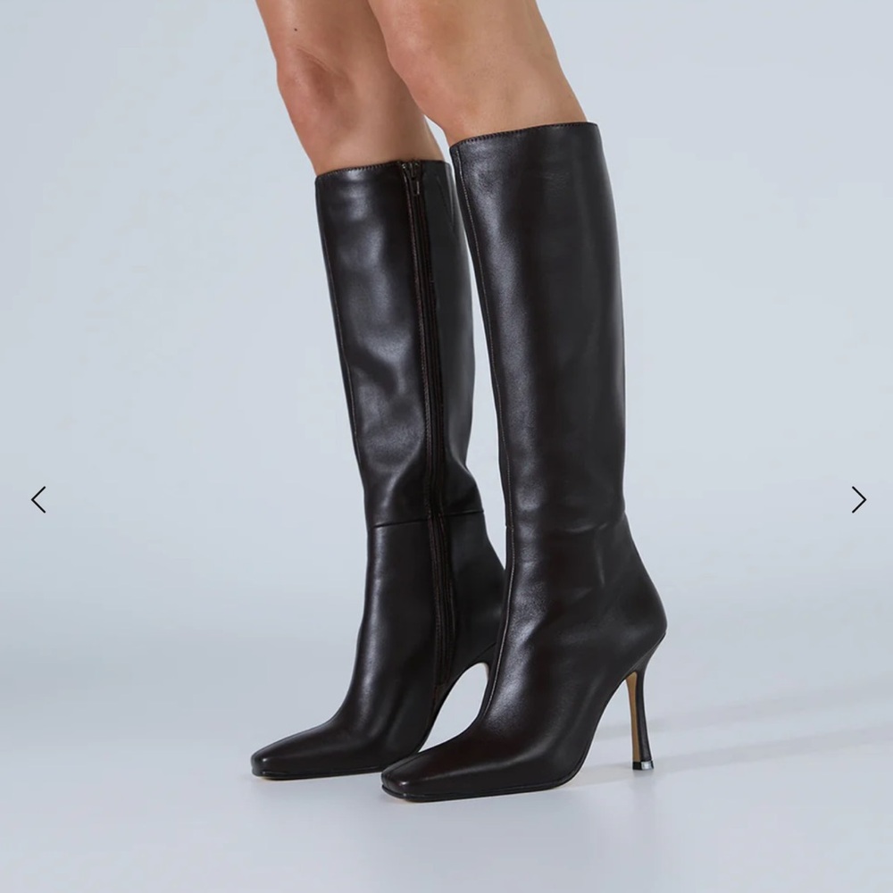 Tony Bianco Havana Chocolate Nappa Boot - Tall Black Leather Stiletto Knee Boot - Picture 2 of 4
